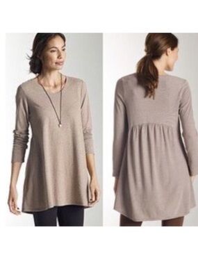 J. Jill Striped Shirred Back Cotton/Modal Tunic Top Sz L Brown